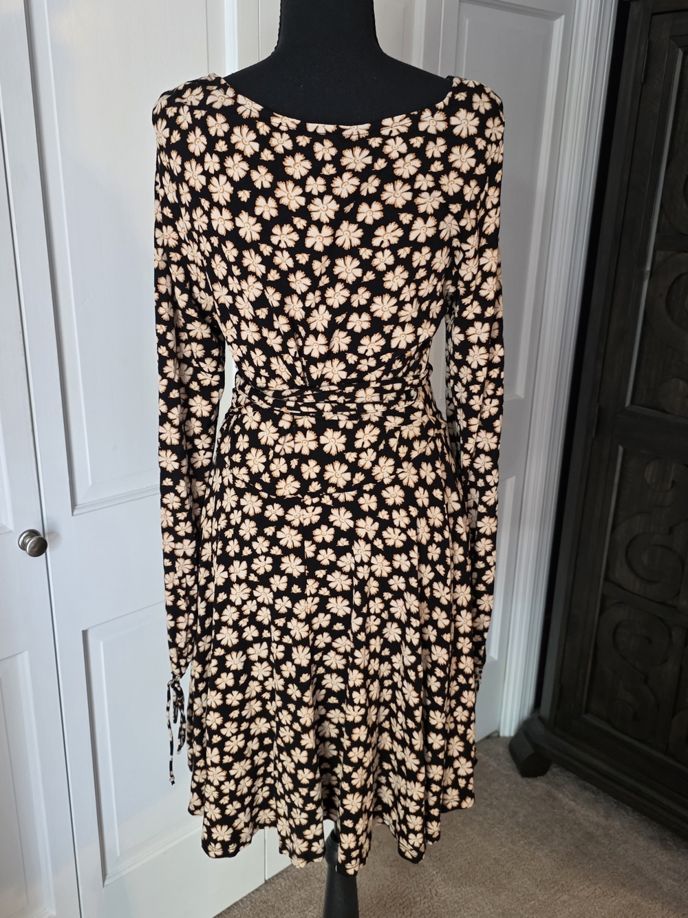 Free People Black Floral Wrap Dress Long Sleeve Boho Mini Dress Large - Picture 4 of 6